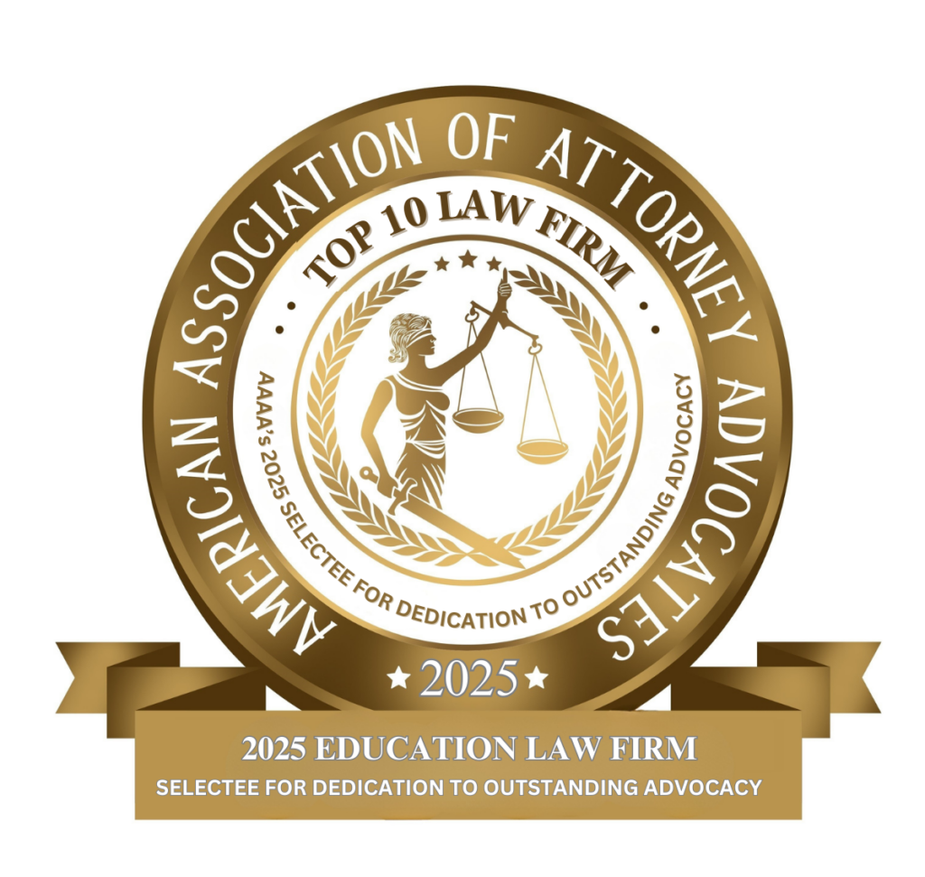 American Association of Attorney Advocates 2025 Top 10 Education Law Firm badge awarded to Ratliff Jackson LLP