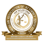 American Association of Attorney Advocates 2025 Top 10 Education Law Firm badge awarded to Ratliff Jackson LLP